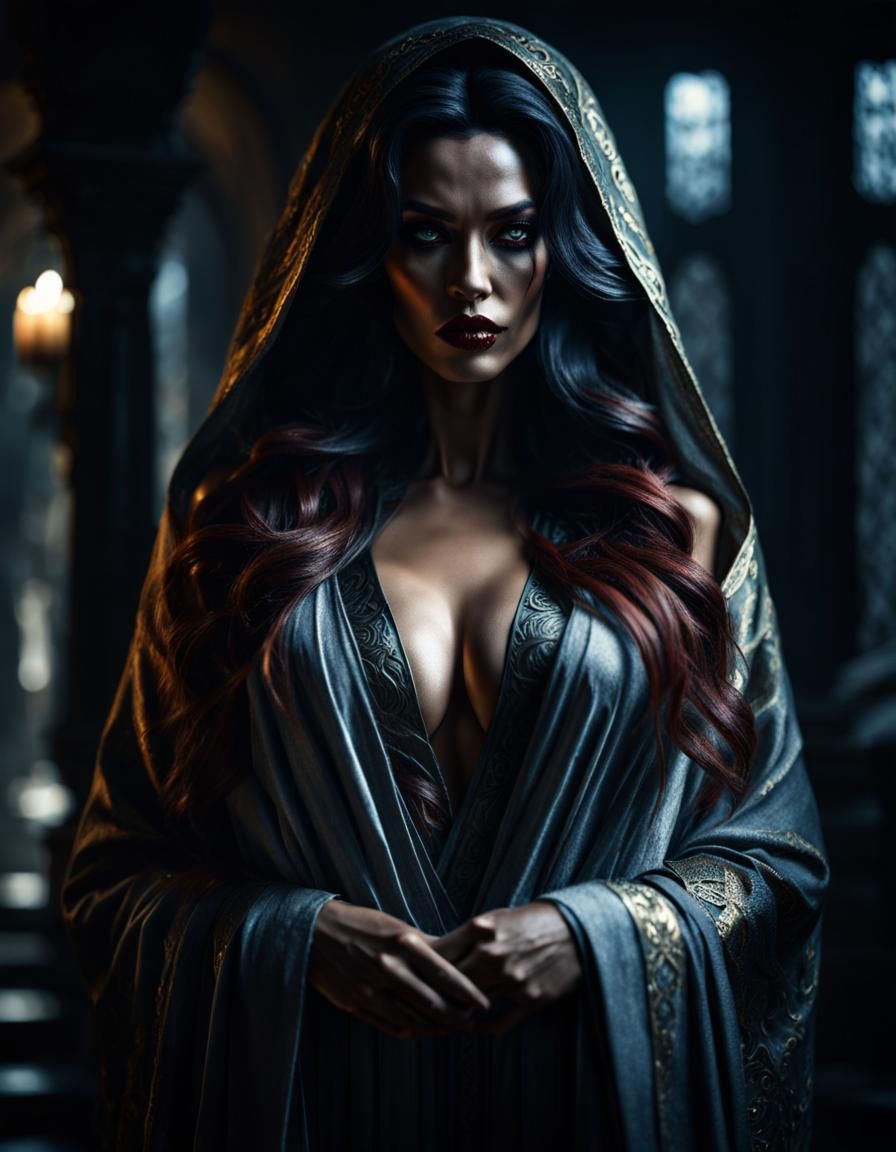 Menacing Goddess in Shadows: Cinematic Realistic Portrait