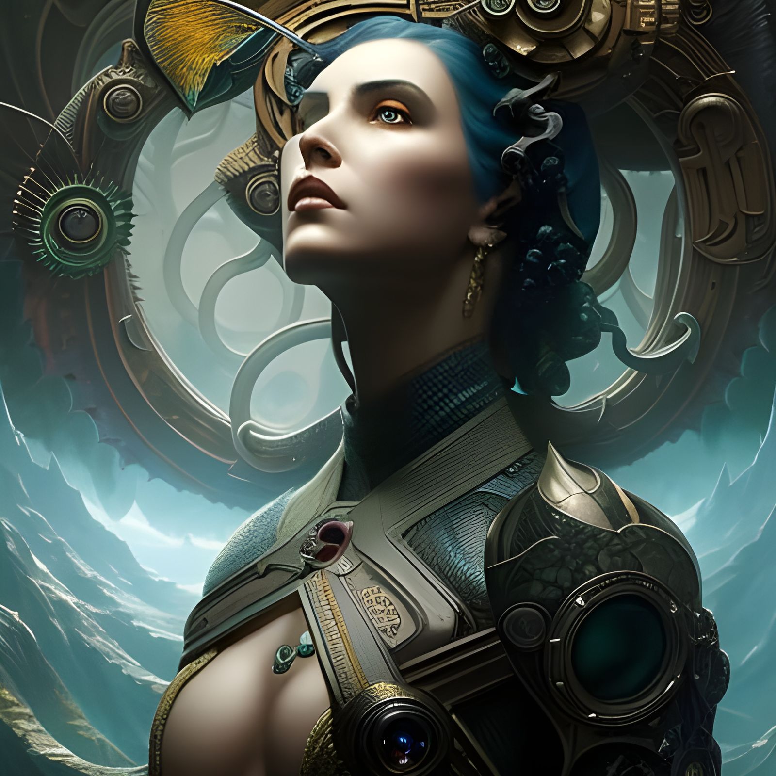 Aetherpunk Battlemage Portrait in Hyperrealistic Style