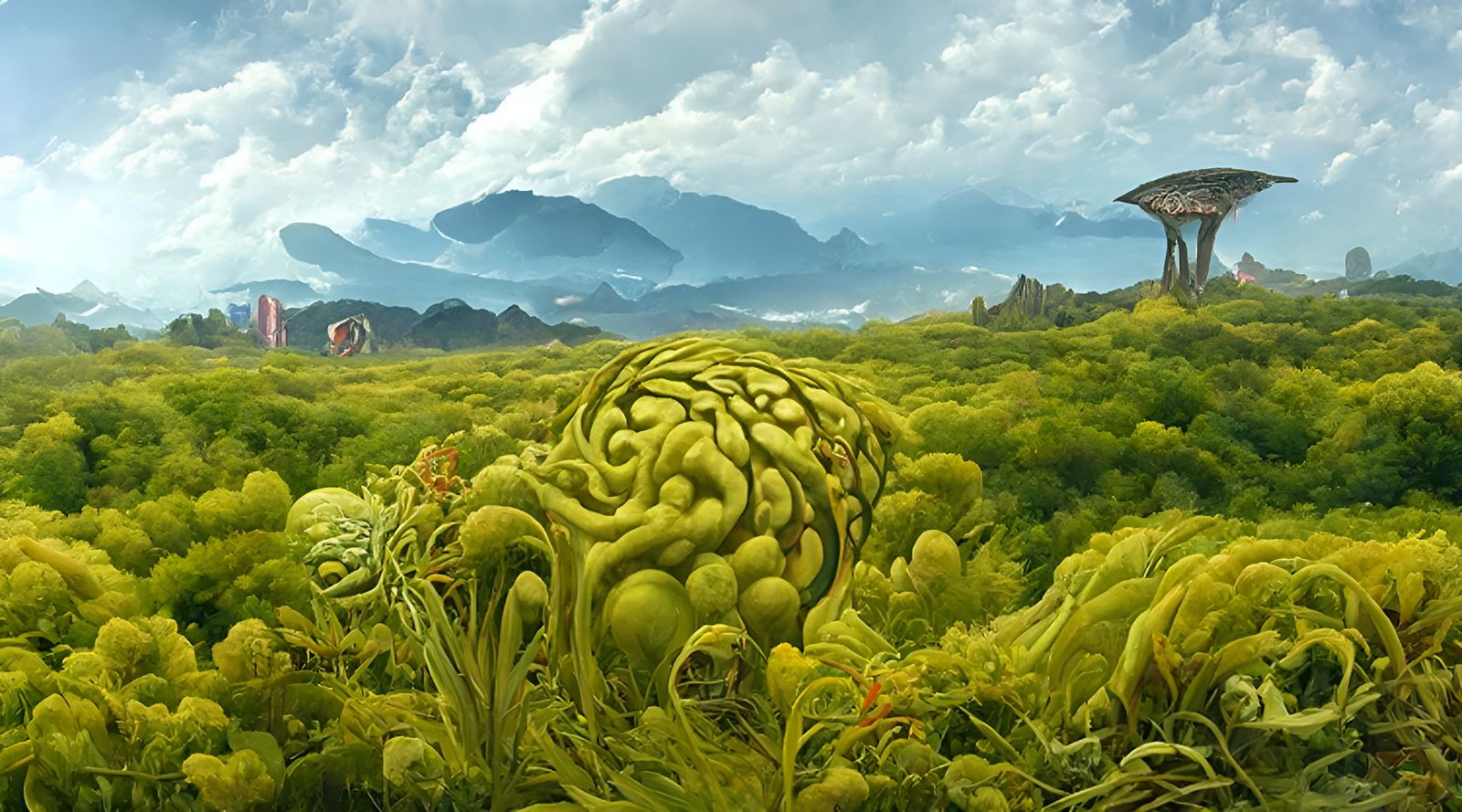 Biomechanical Sci-Fi Field in Surrealist Style