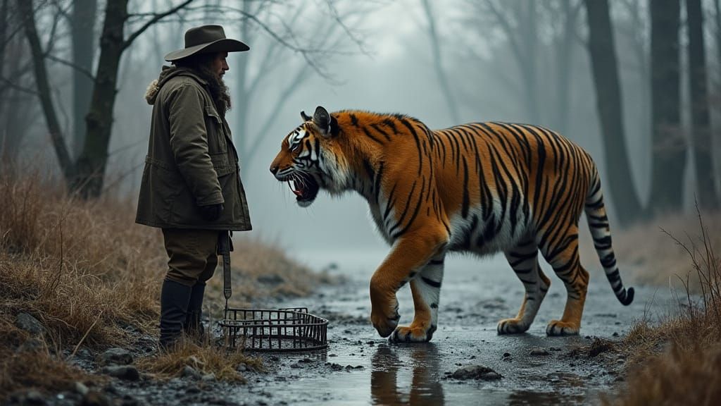 Wounded Tiger Seeks Aid From Hunter in Taiga Village