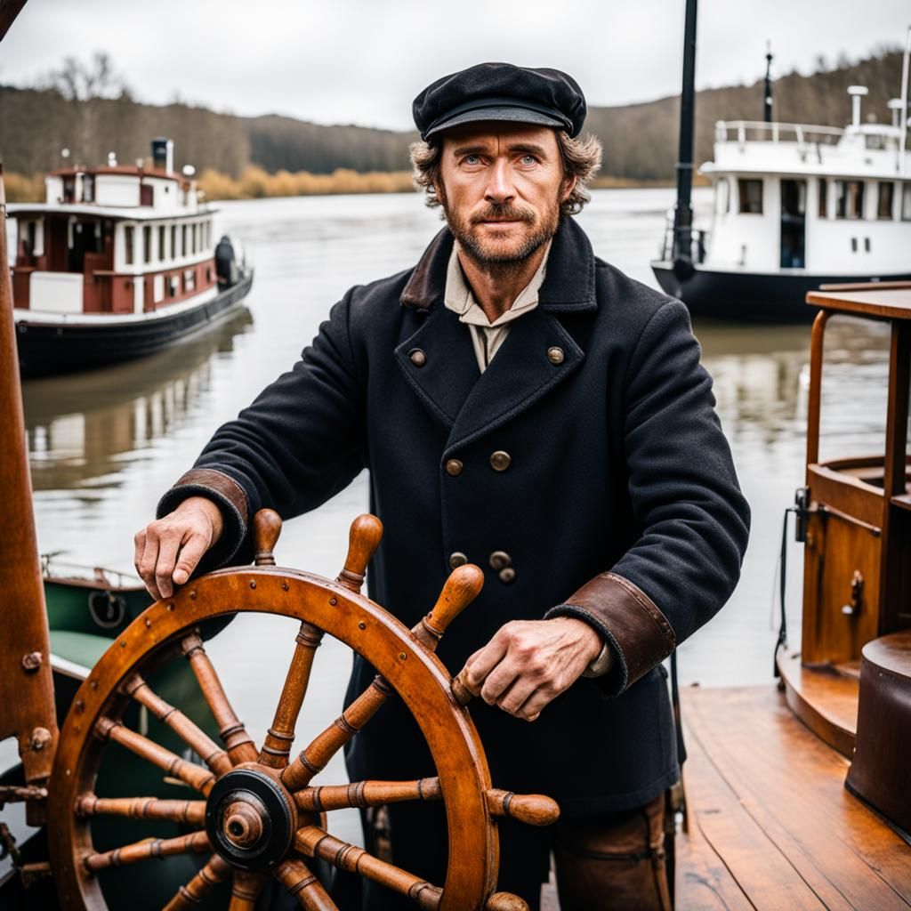 Young Riverboat Worker at the Wheel