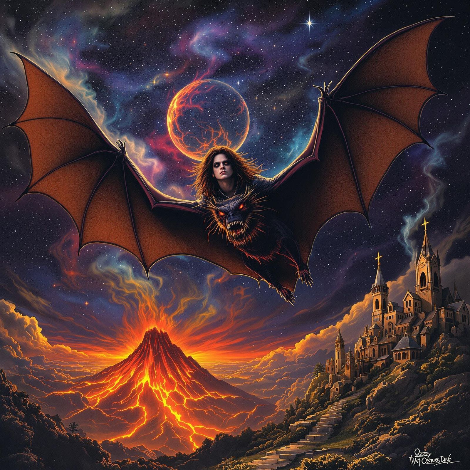 Ozzy Osbourne Rides a Giant Bat