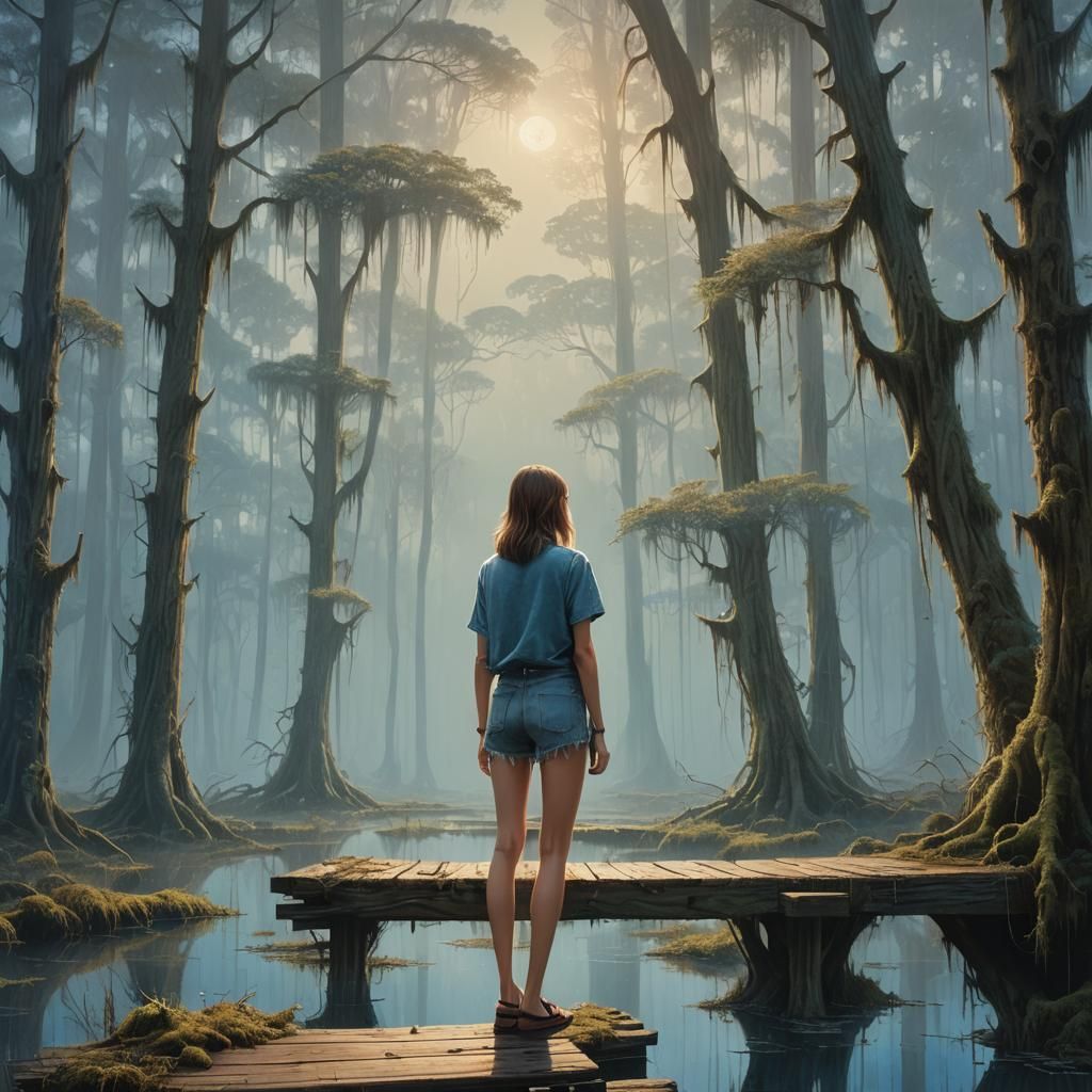 Girl in Cypress Swamp: Ethereal Fantasy Art