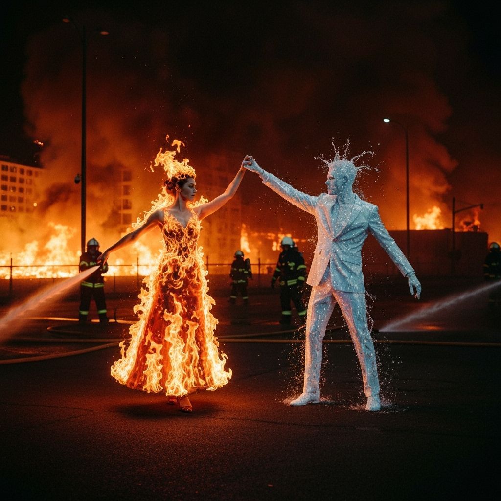 Fiery Dance: A Woman and Man in Elemental Attire