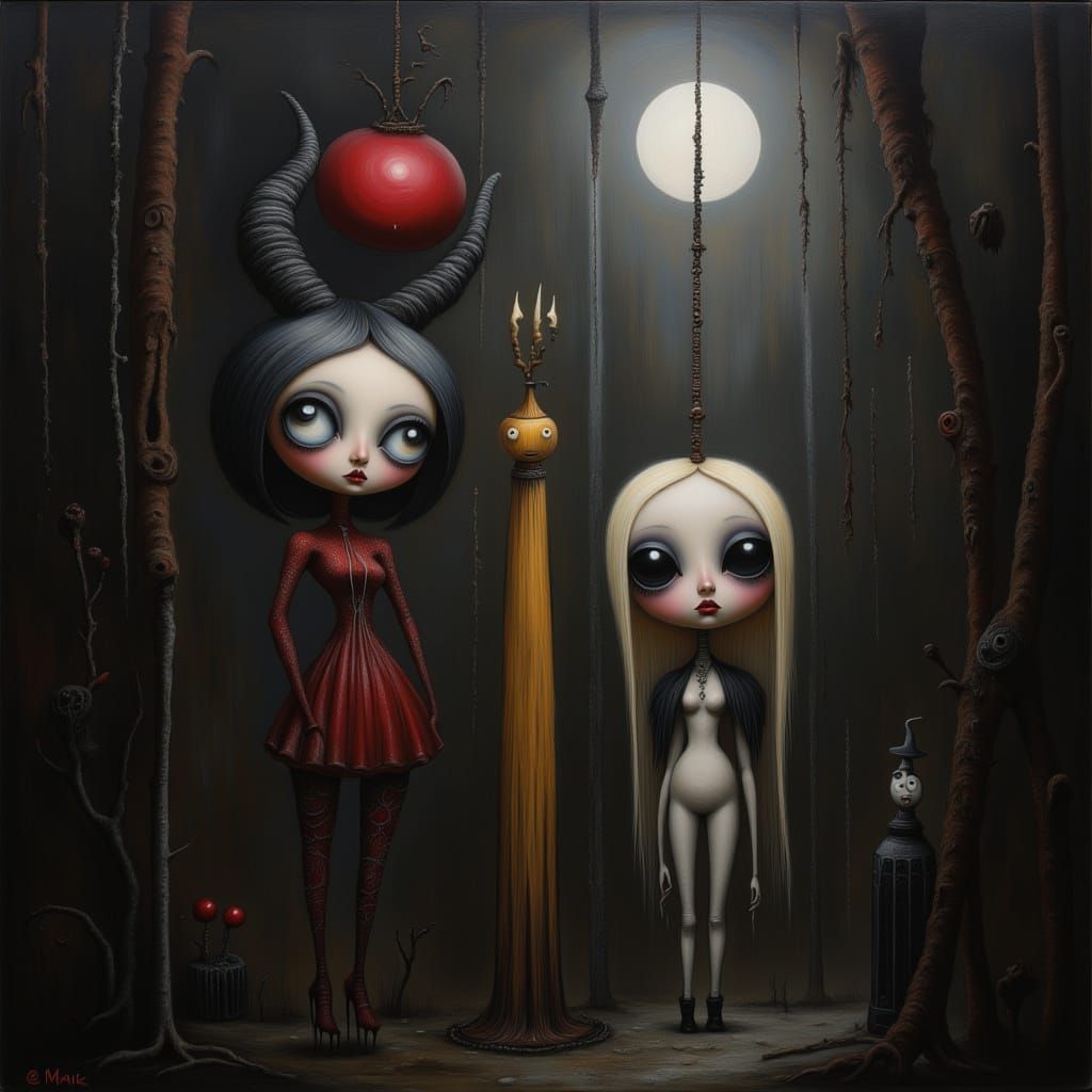 Aerialist in Spotlight with Space Horns