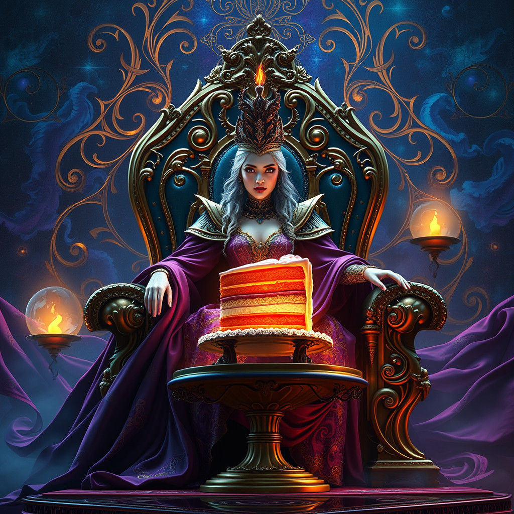 Regal Queen with Enchanted Cake: Fantasy Concept Art