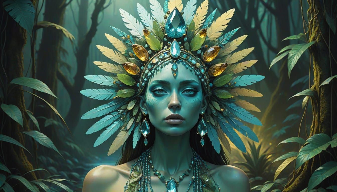 Majestic Amazonian Gemstone Warrior in Emerald Jungle