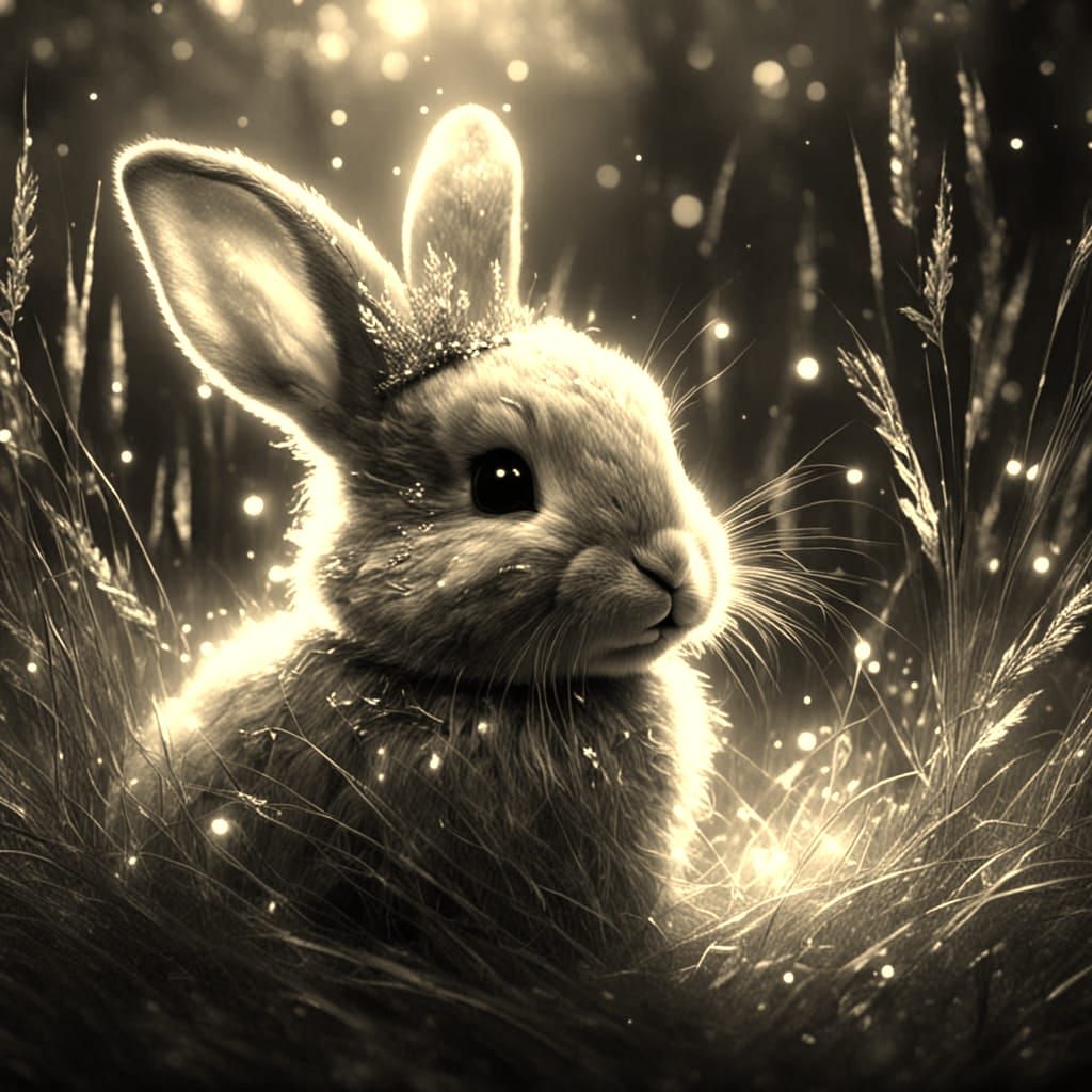 Dreamy Glistening Baby Rabbit in Moonlit Forest Glade