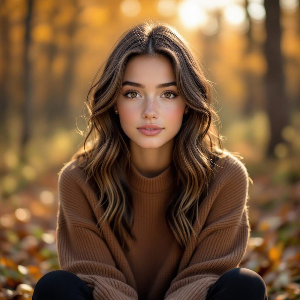 Photorealistic Portrait of a Teenager in Autumn Forest