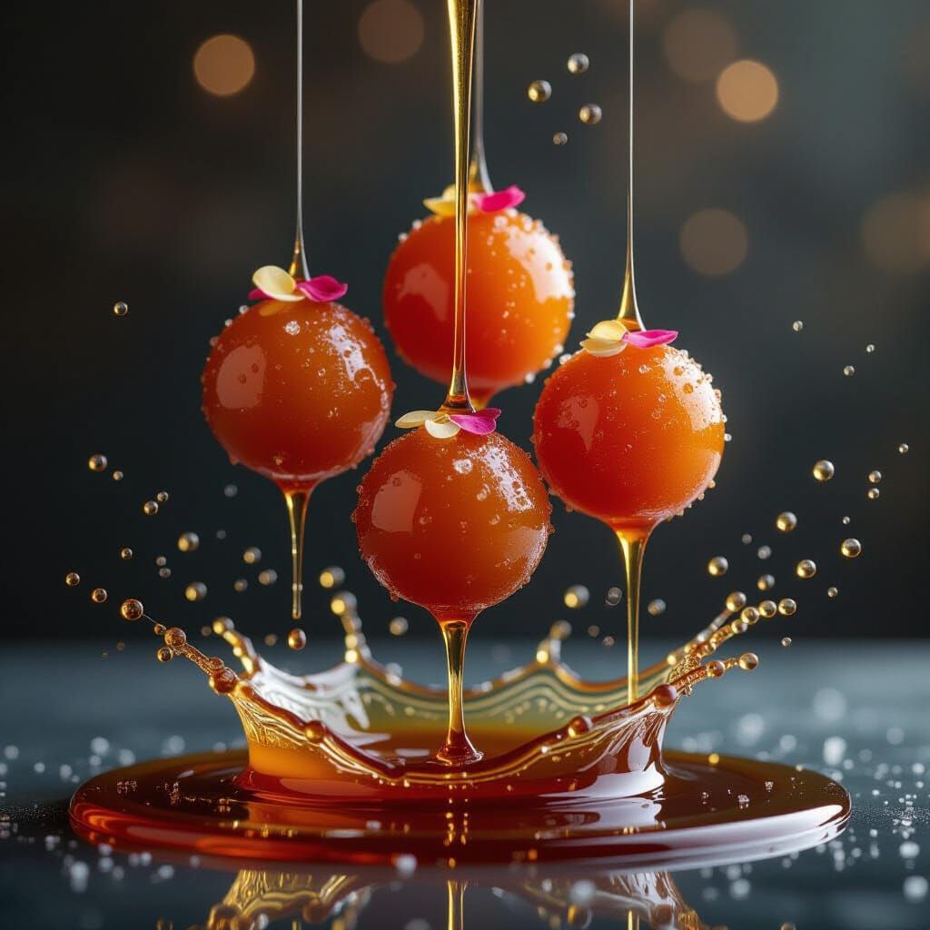 Surreal Gulab Jamun in Syrup with Rose Cascade