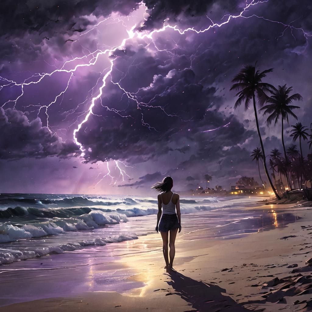 Watercolor Lightning Storm at Midnight: 8K Art