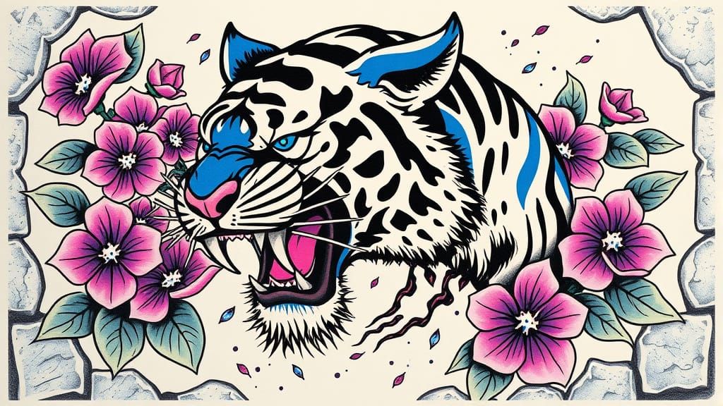 Vibrant Tiger in Classic Sailor Jerry Style