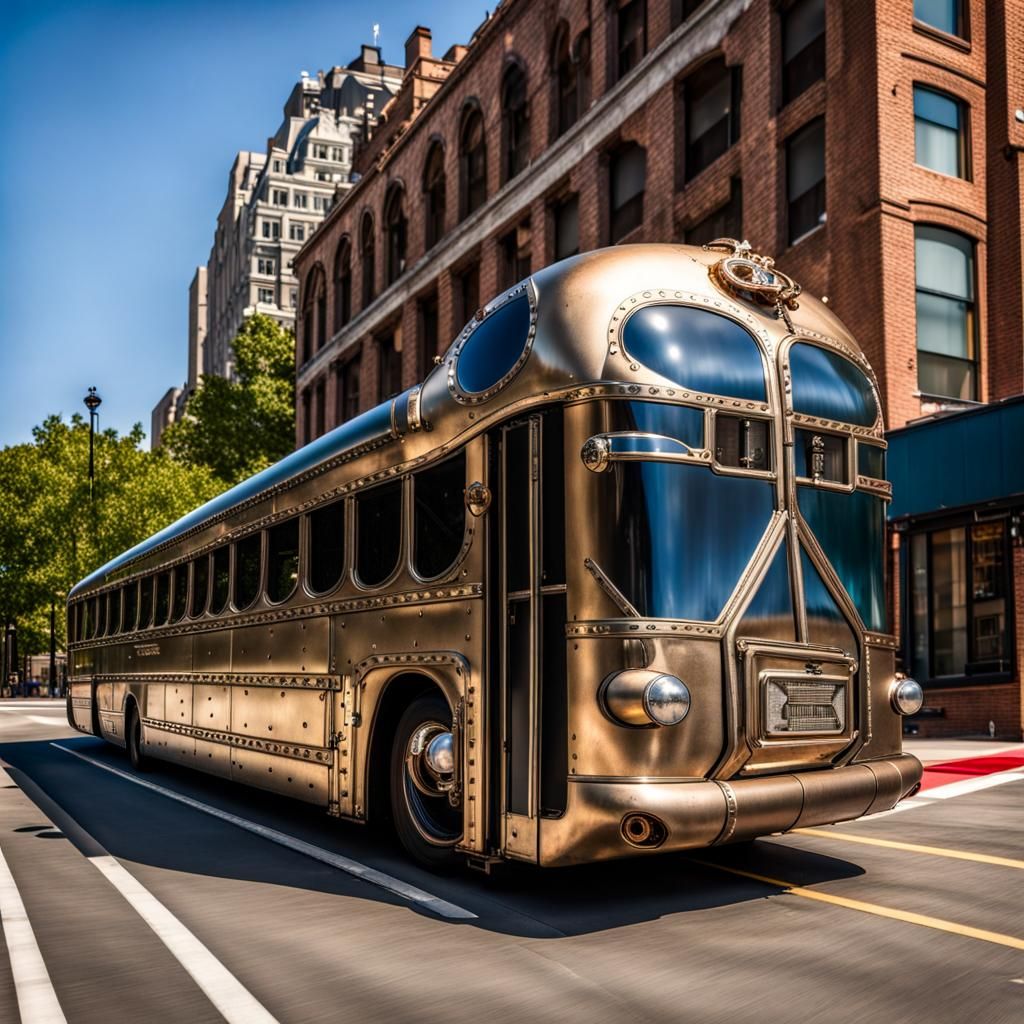 Steampunk Greyhound Bus in Natural Lighting
