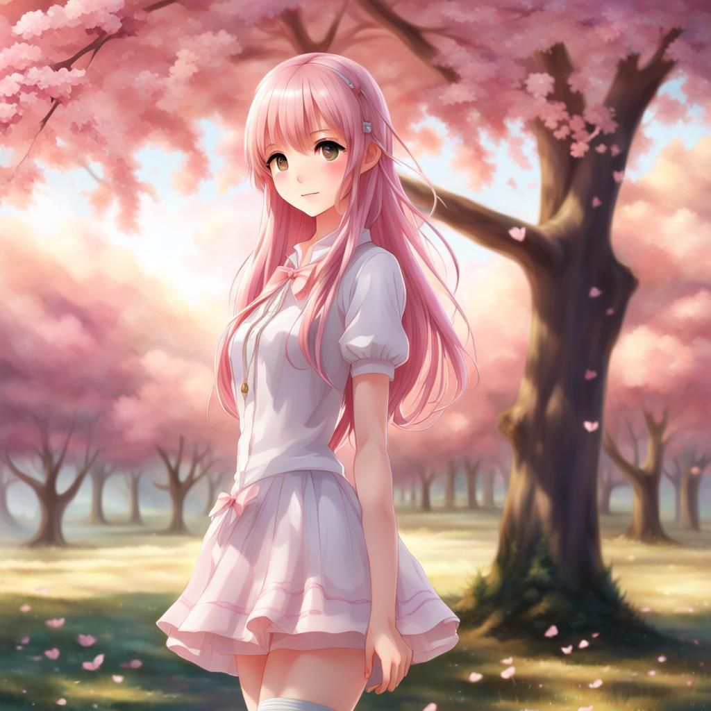 Adorable Anime Girl with Flowing Pink Hair