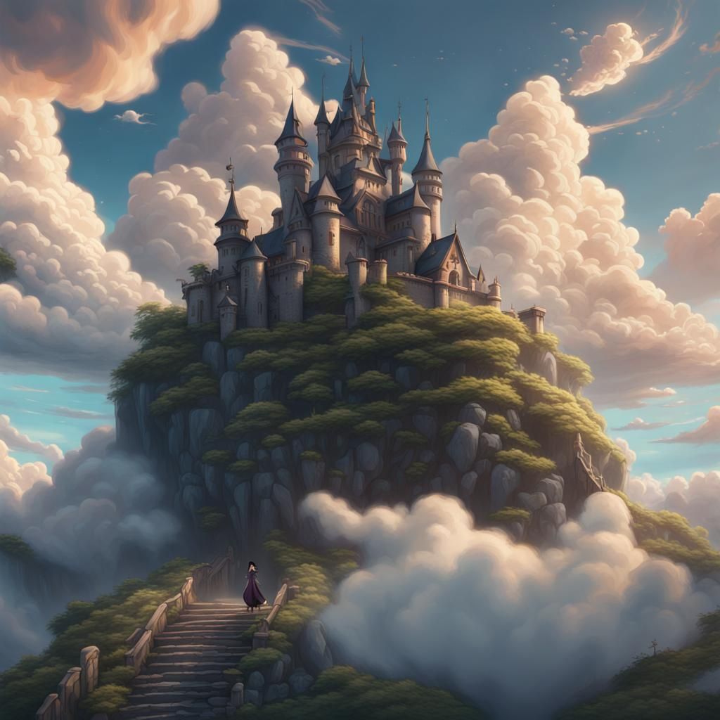 Witch Cat in Castle: Matte Painting, Studio Ghibli Style