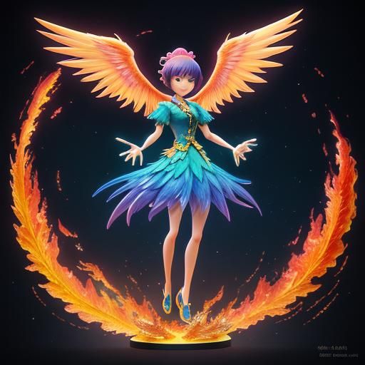 Adorable Phoenix Angel in Pixar 3D Style