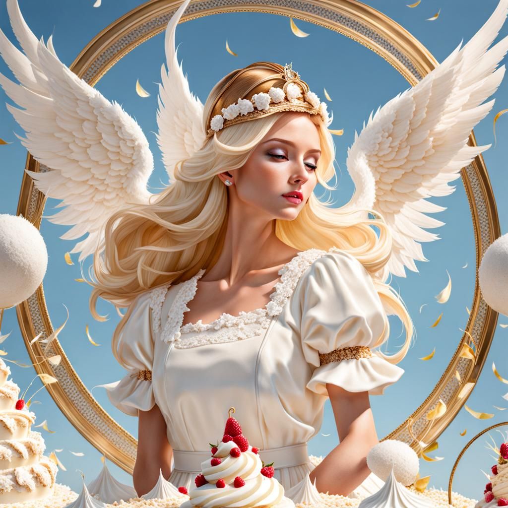 Ethereal Angelcore Scene with Angel Cake