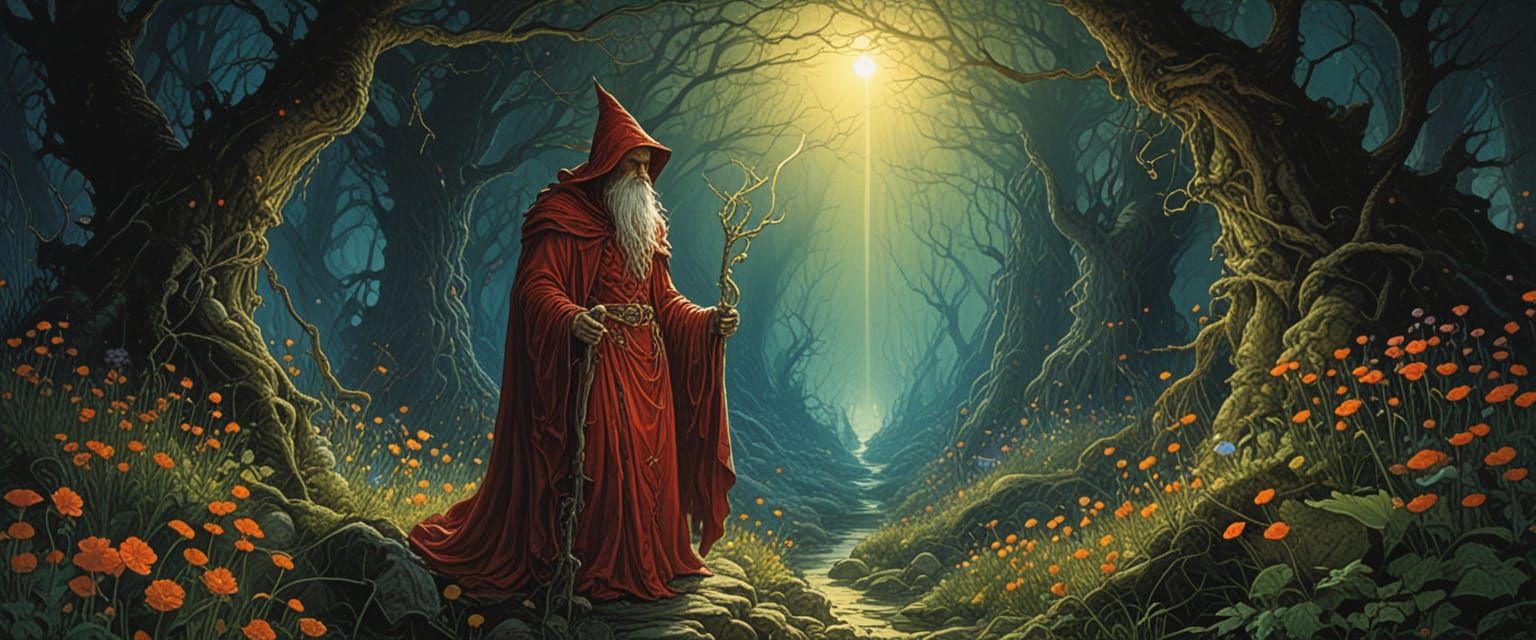 Wizard and Lady in Eerie Mysterious Sunlight