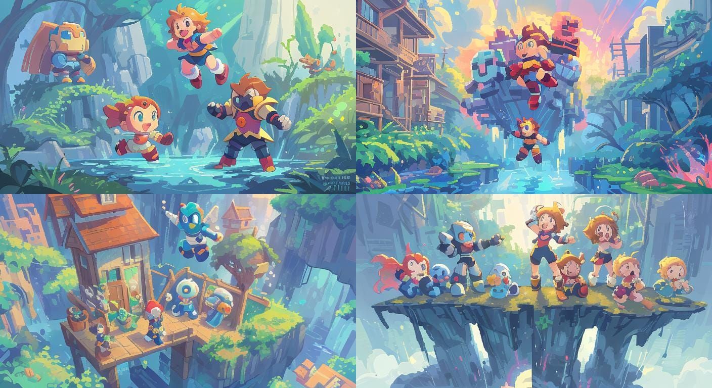 Cyber Knight Pixel Art in Studio Ghibli Style