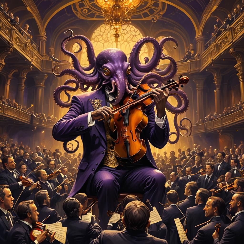 Octopus Concert in Dark Fantasy Art Style