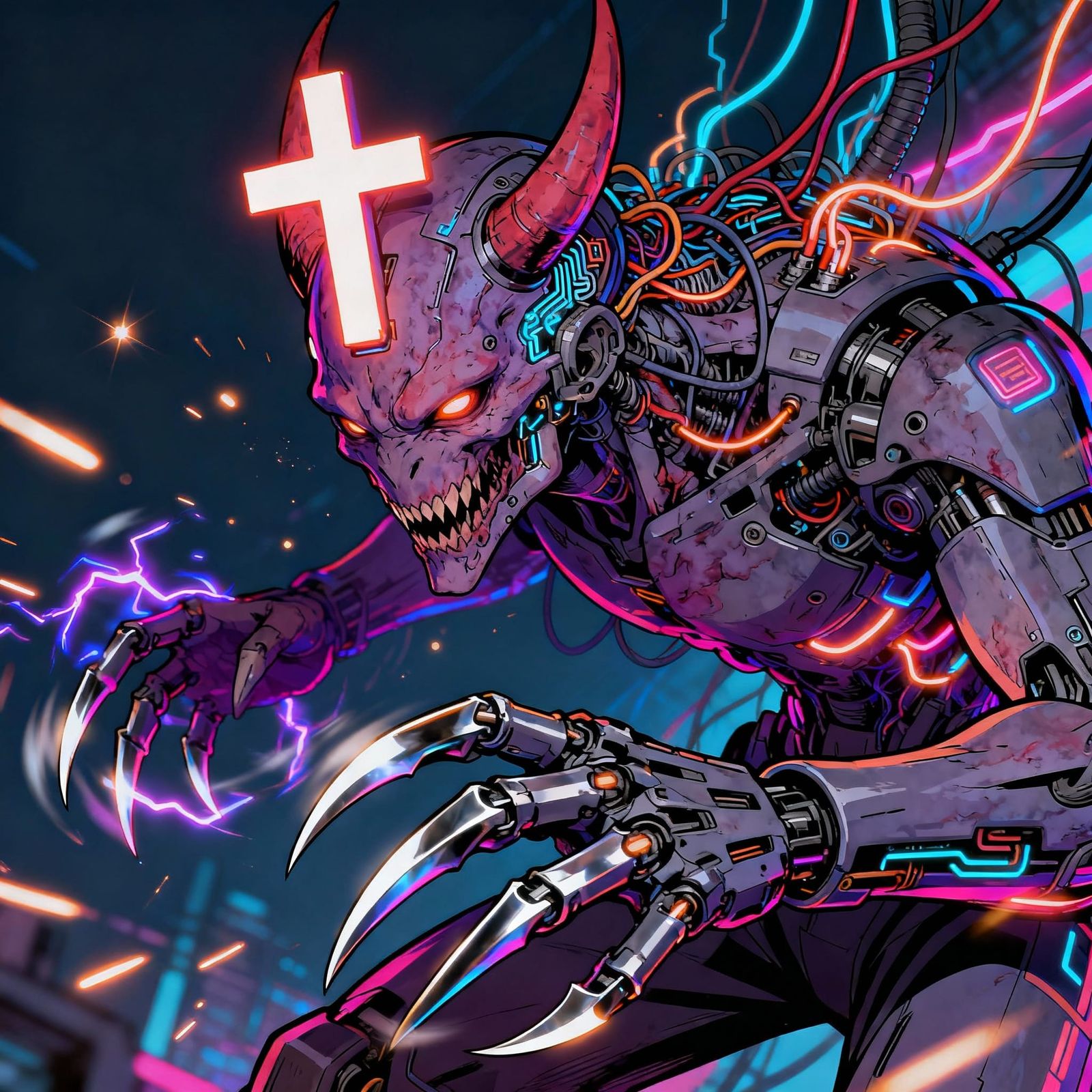 Cybernetic Demon in Manga Style