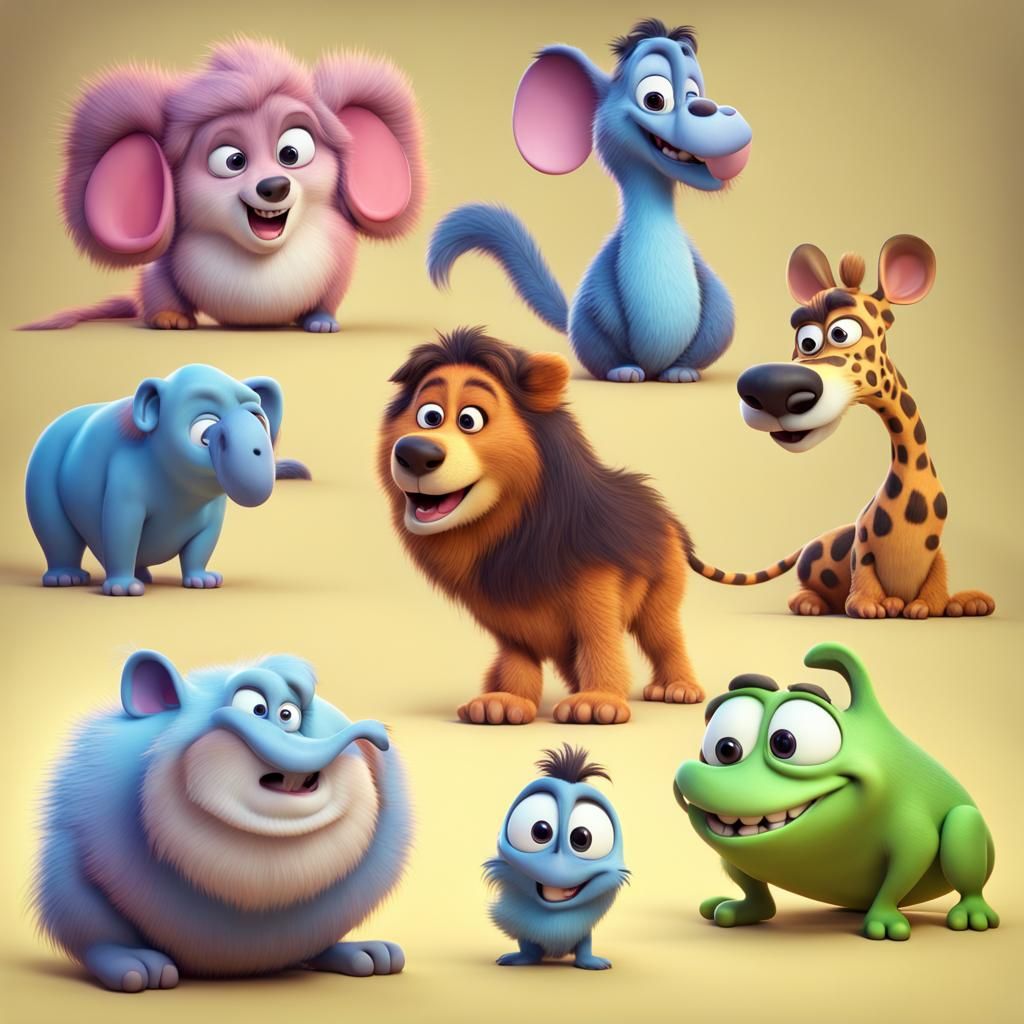 Funny Animals in 3D Digital Art Style