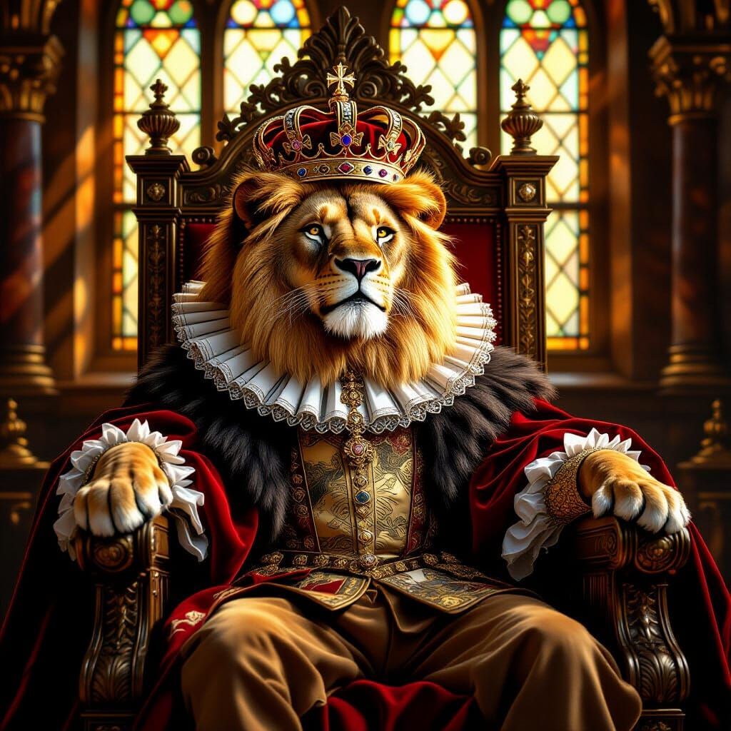 Lion King on Book Throne, Renaissance Style