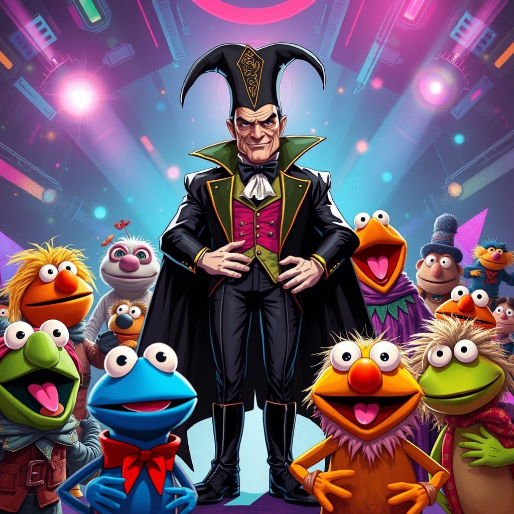 Villain and Muppets in Retro Digital Illustration