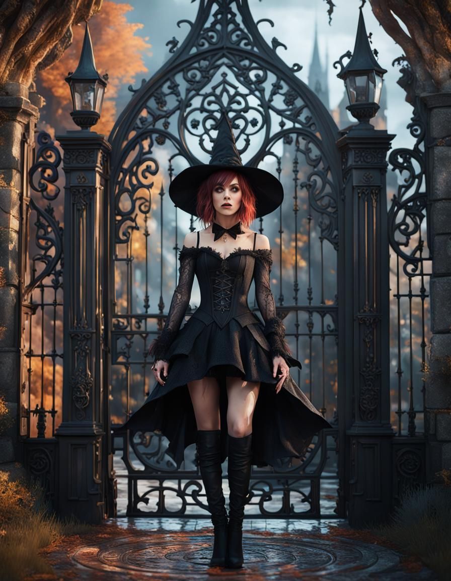 Flirty Witch at Gothic Gates: Fantasycore Anime Art