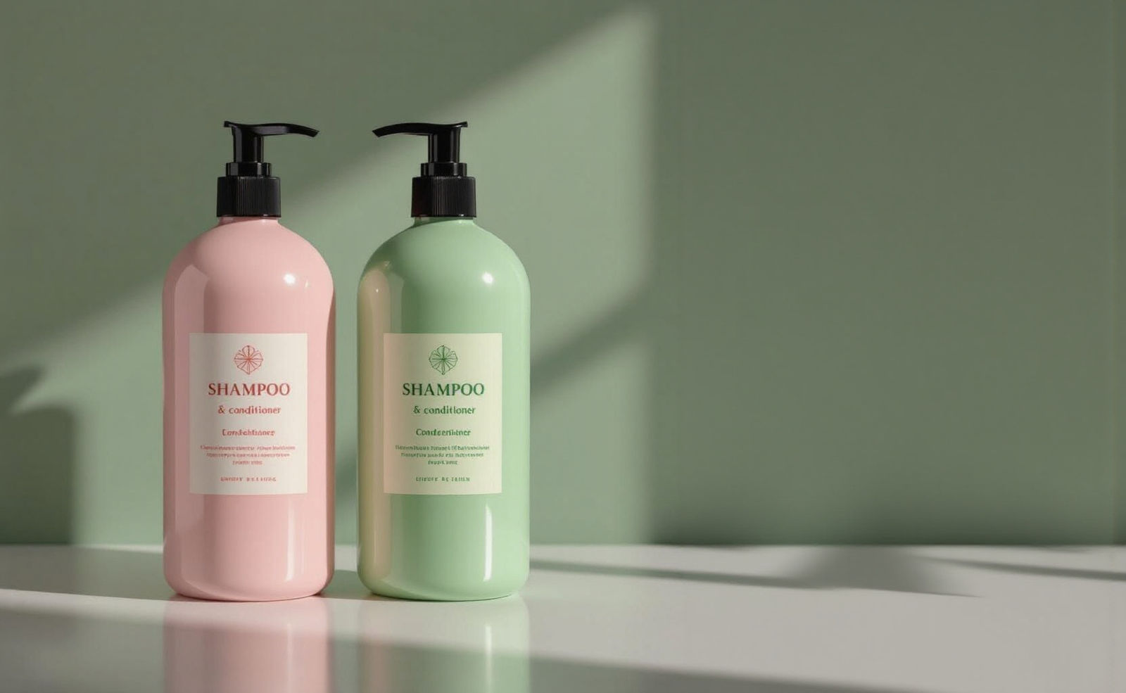 Realistic Still Life of Pink and Green Bottles