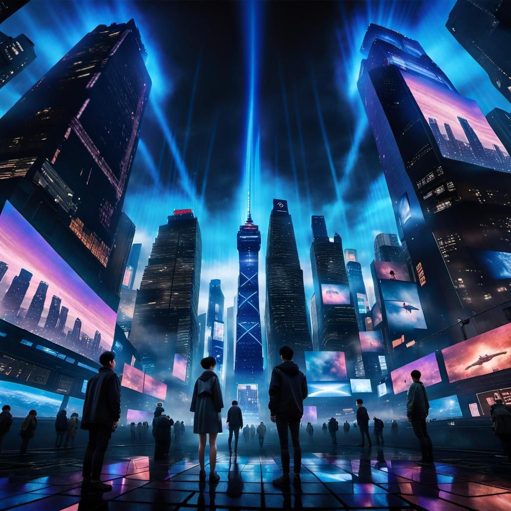 Neo-Tokyo Holograms in Cyberpunk Style
