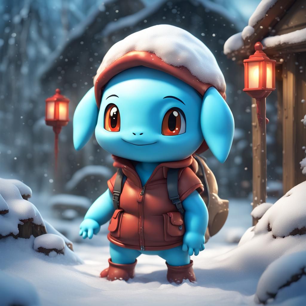 Chibi Girl Squirtle Hybrid in Winter, 3D Render