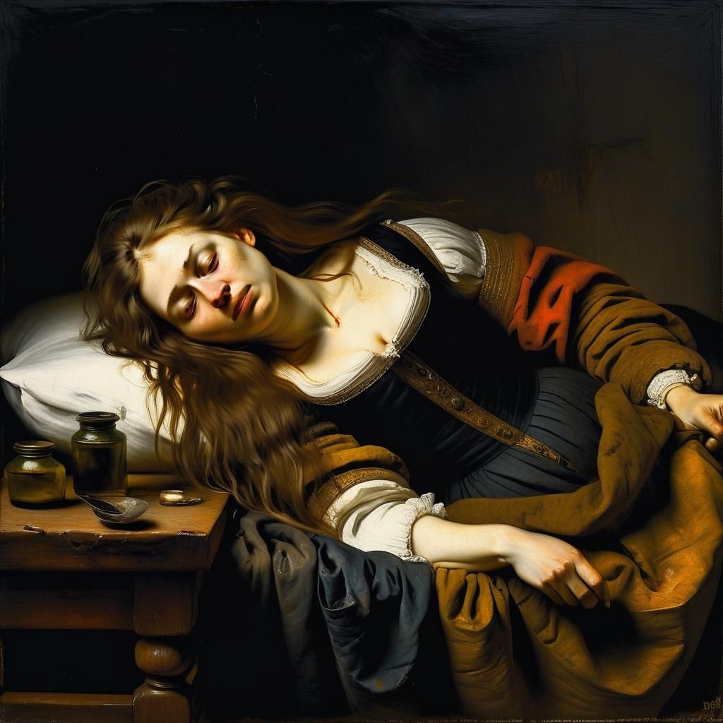 Dutch Master Style: Dying Woman in Dark Oil