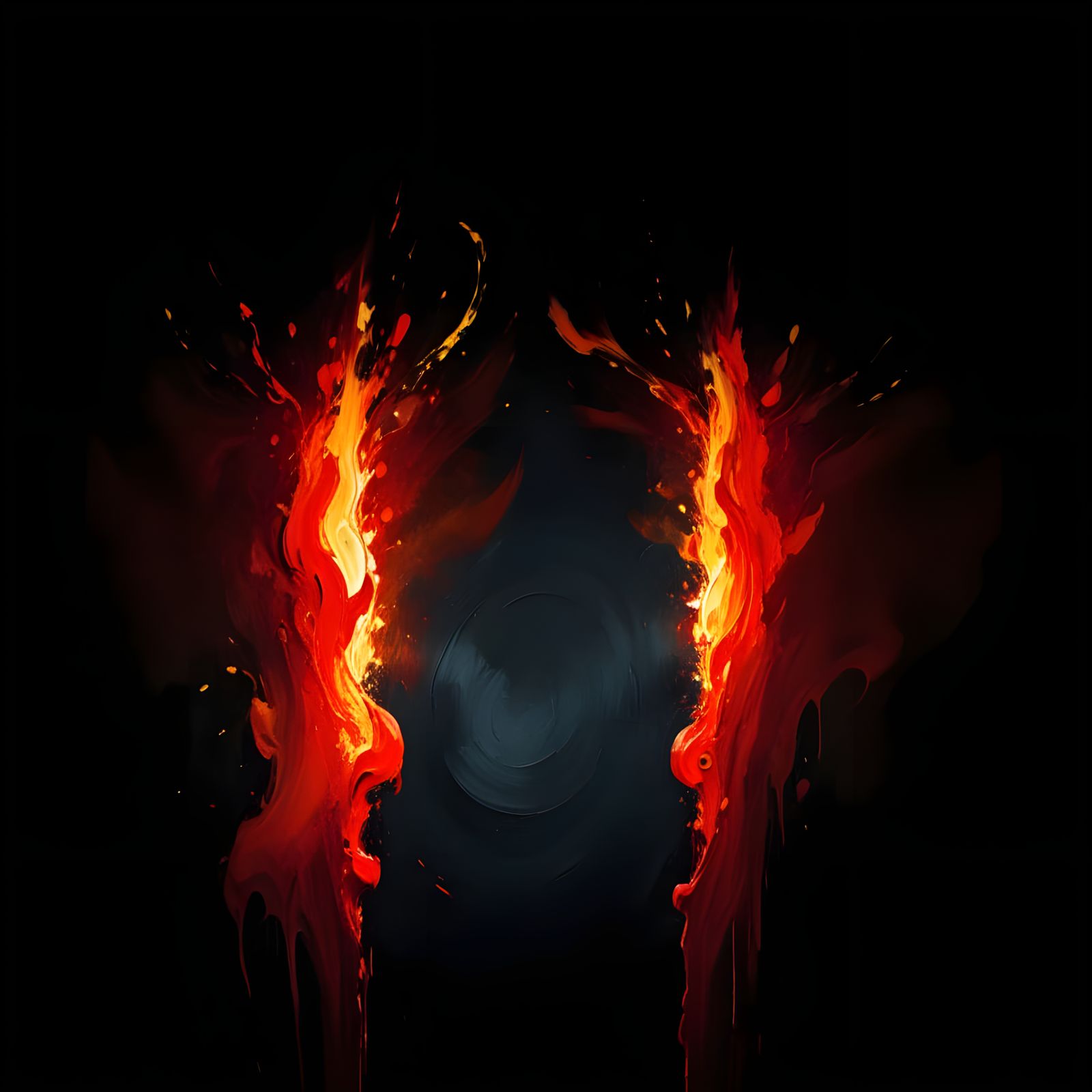 Fiery Impasto Golden Spheres in Vertical Alignment