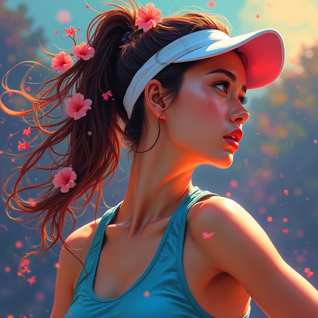 Hyperrealistic Tennis Player in Splash Art Style