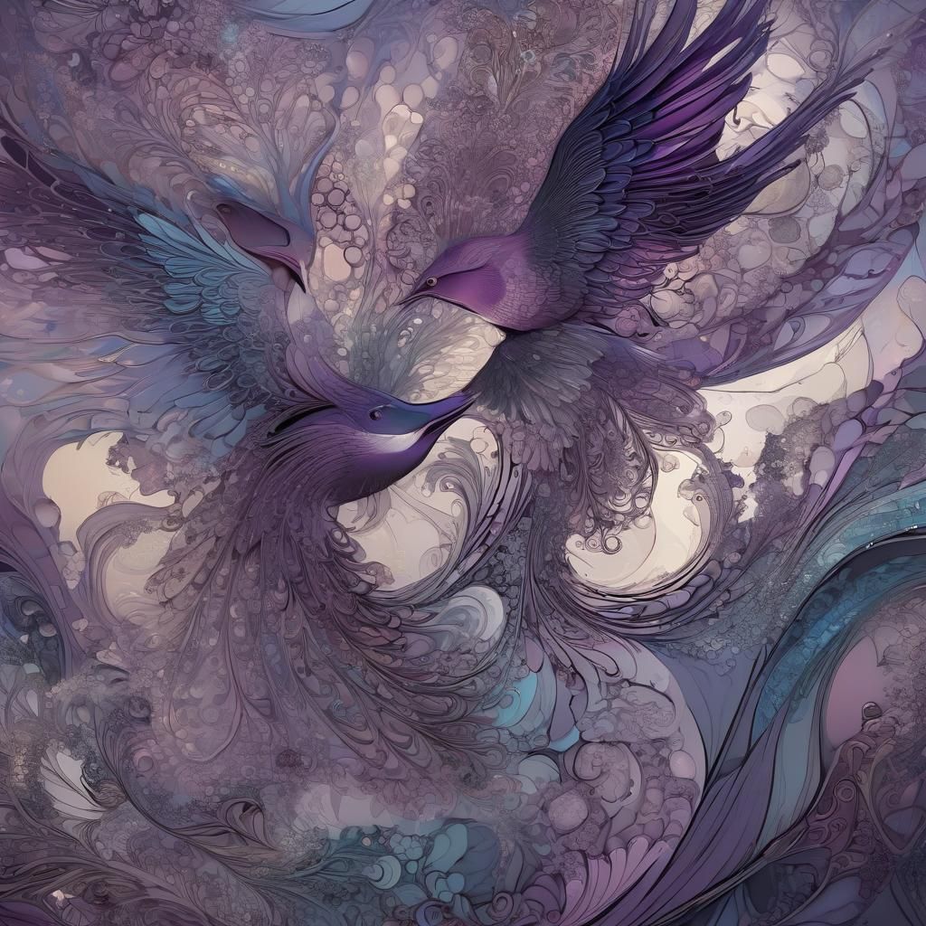 Abstract Glass Birds in Fractal Zentangle Style