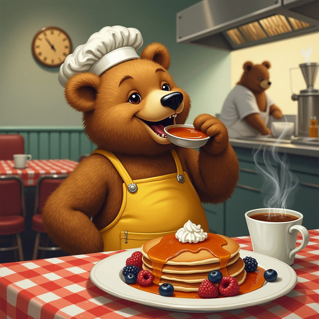 Bear Chef's Pancake Breakfast in Retro Diner