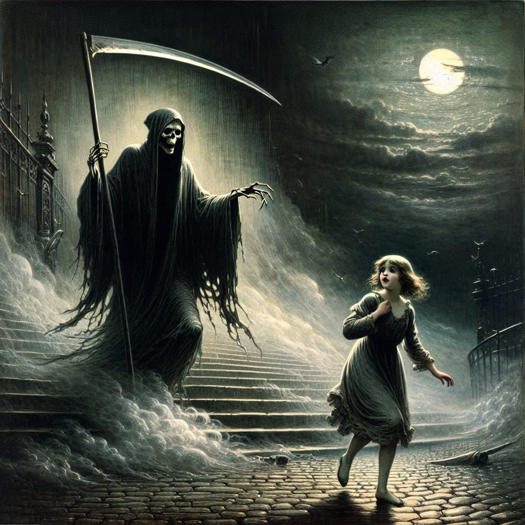 Grim Reaper Ominous Illustration in Doré Style