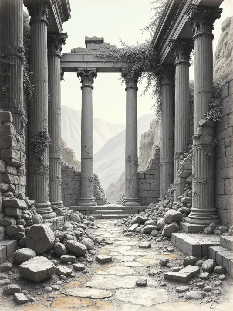 Ruins of Roman Basilica in Piranesi Etching Style