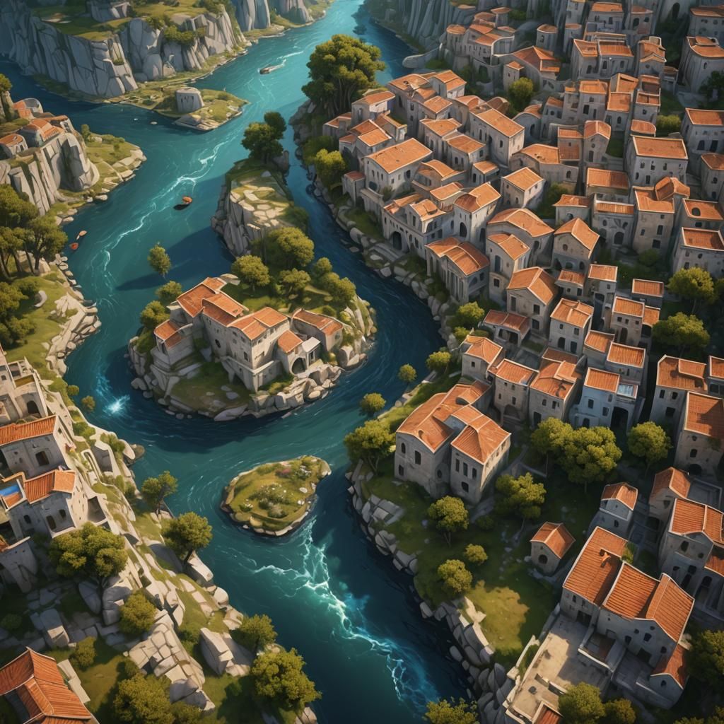 Renaissance Greek River Oil Painting in 8K