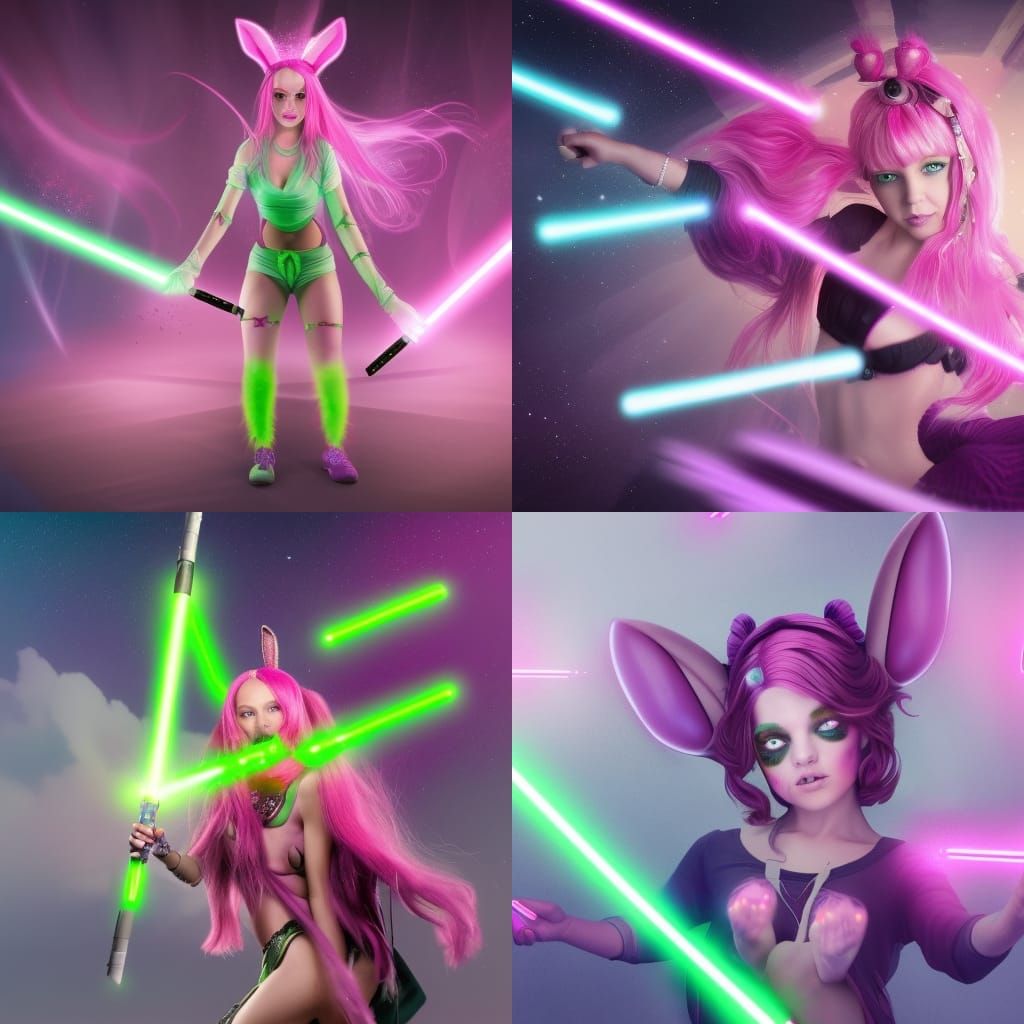 Bunny Girl Dancing with Lightsabers: Fantasy Art
