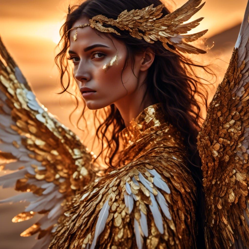 Fallen Angel in Desert Sunset: Magical Realism