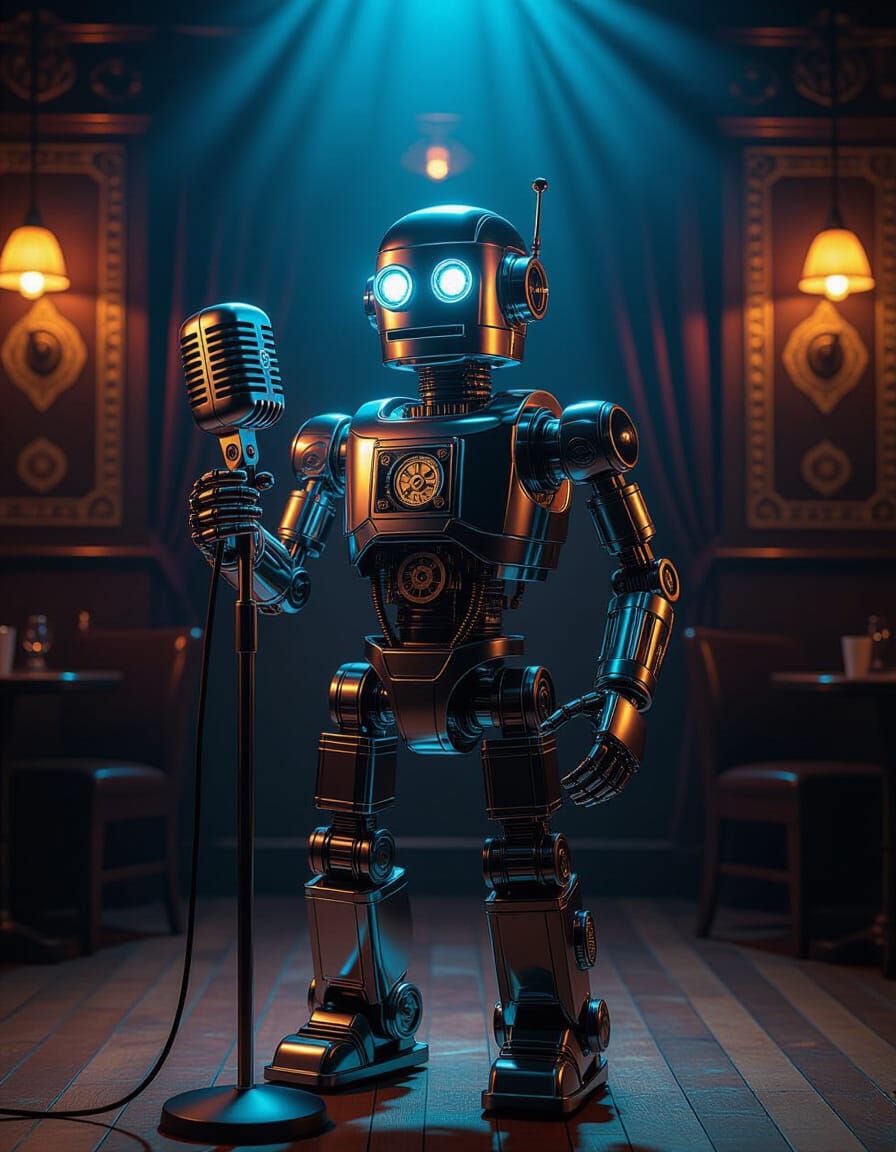 Chrome Robot Sings in Smoky 1920s Jazz Club