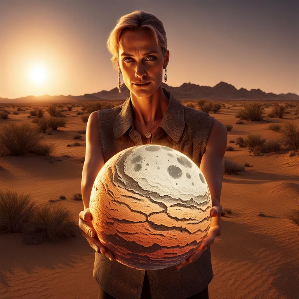 Holding the Moon in a Desert Sunset