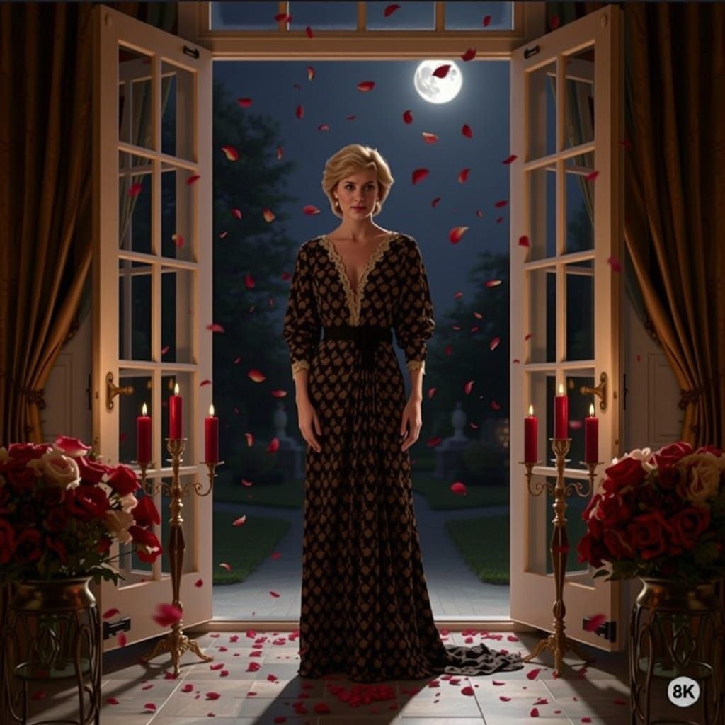 Princess Diana Portrait in Exotic Gown, Photorealistic Style