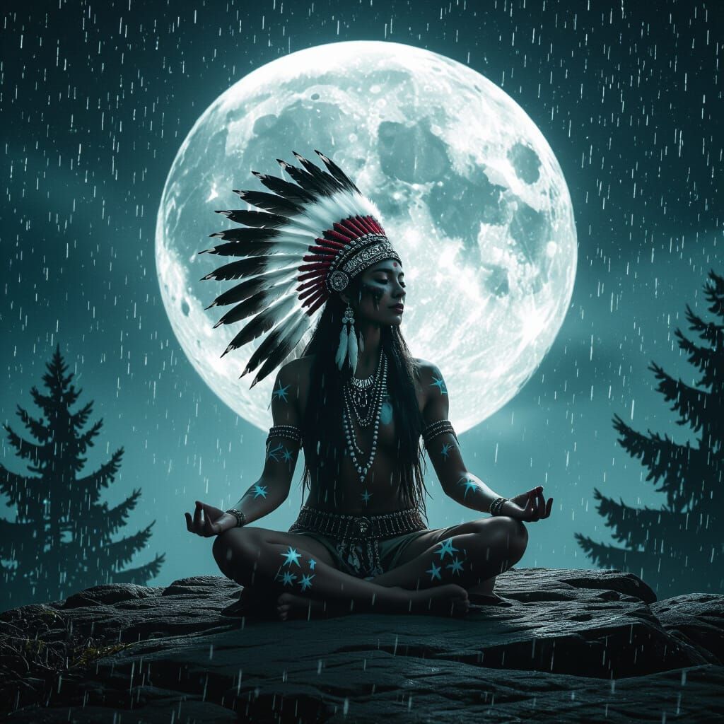 Cosmic Shaman Meditating on Moonlit Promontory