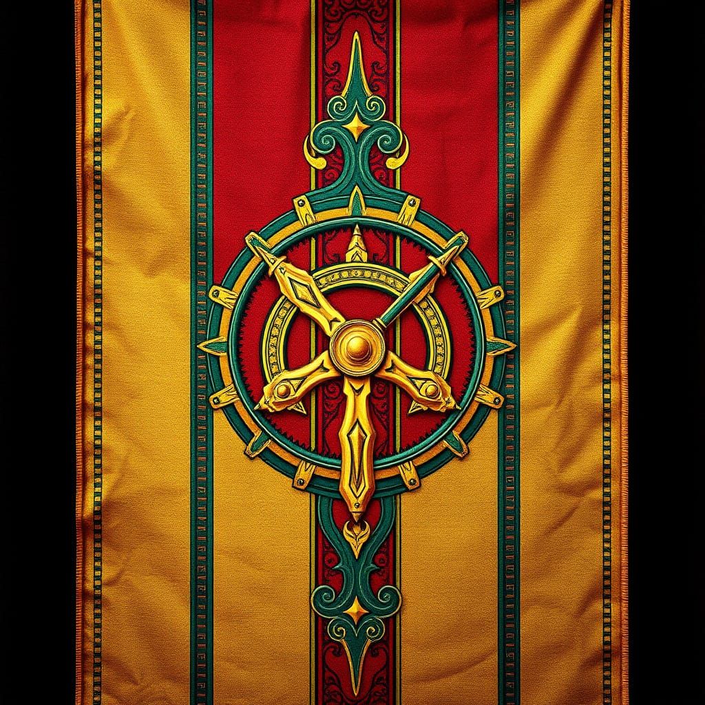 Dwemer Banner with Runes and Golden Cog