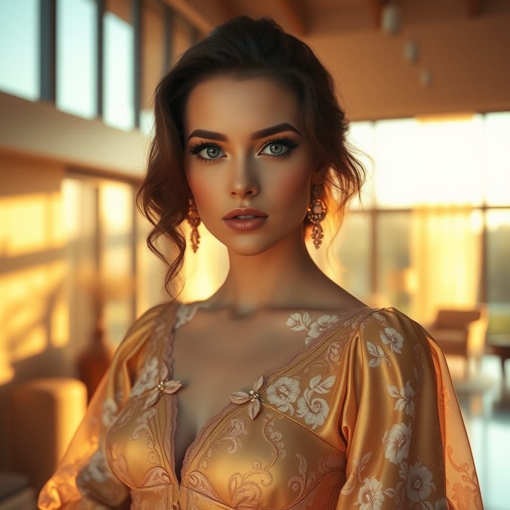 Golden Shabby Chic Gown in Modern House, 3D Render