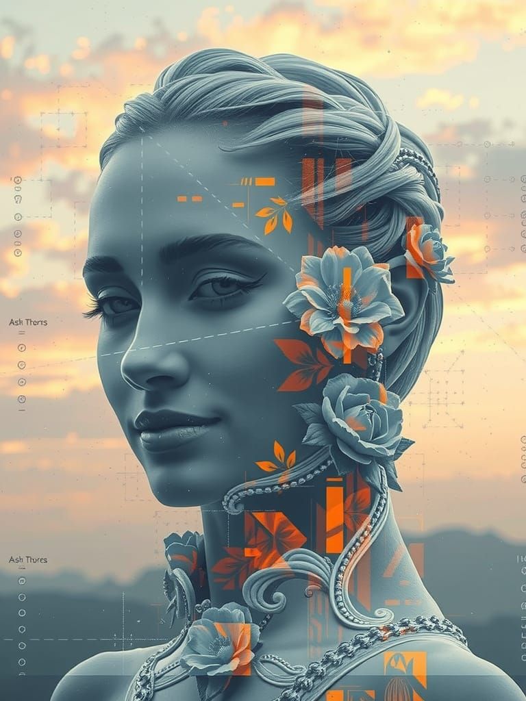 Glitch Art Portrait of Elegant Woman