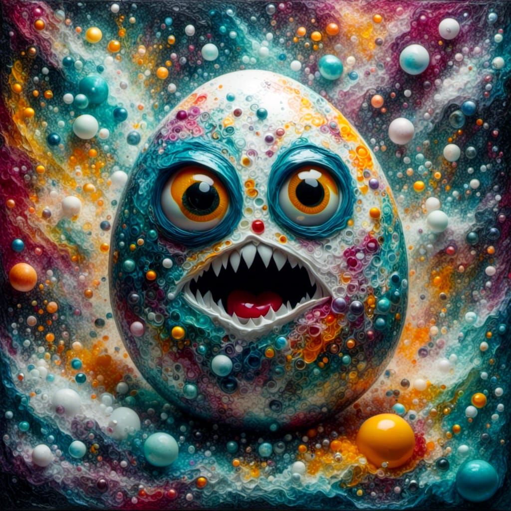 Abstract Angry Egg Vampire in Picasso-Burton Style